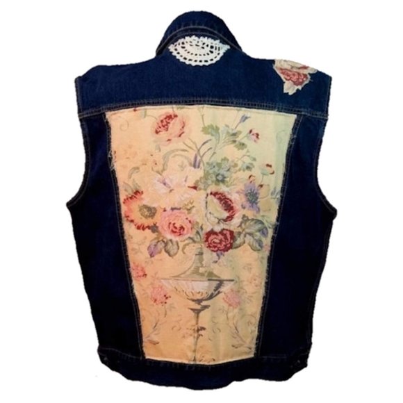 Boho Gypsy Vest Upcycled Denim Jacket Plus Size 20 - Picture 8 of 8